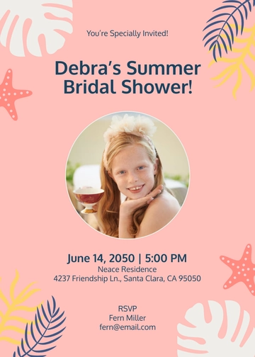 Summer Bridal Shower Party Invitation Template - Edit Online & Download