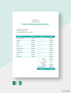 University Grant Budget Template