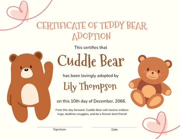 Teddy Bear Adoption Certificate Template - Edit Online & Download