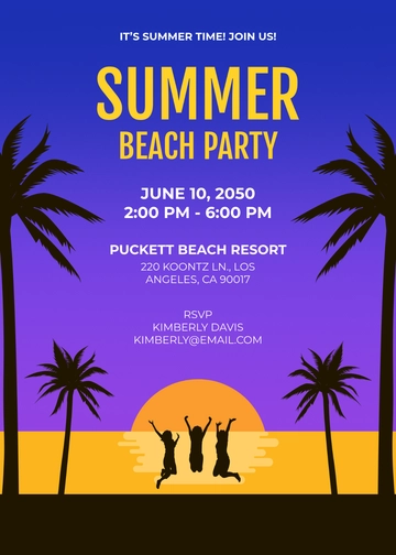 Palm Tree Summer Party Invitation Template - Edit Online & Download