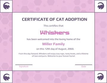Digital Cat Adoption Certificate Template - Edit Online & Download