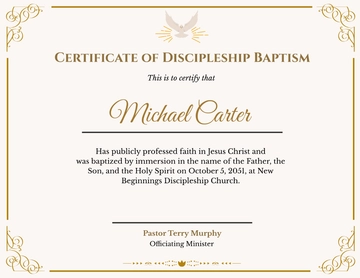 Discipleship Baptism Certificate Template - Download | Template.net