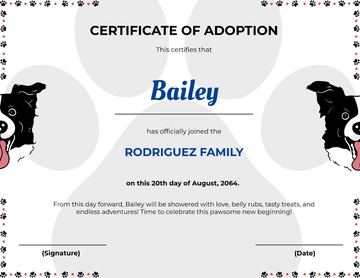 Let's Pawty Animal Adoption Certificate Template - Download | Template.net