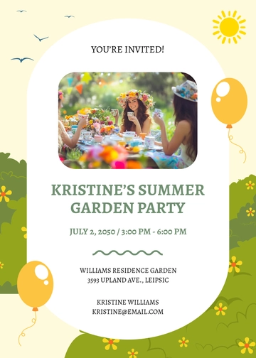 Simple Garden Summer Party Invitation Template - Edit Online & Download