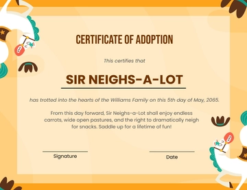 Funny Horse Certificate of Adoption Template - Edit Online & Download