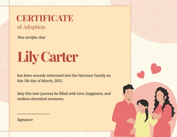 Aesthetic Adoption Certificate for Family Template - Edit Online & Download