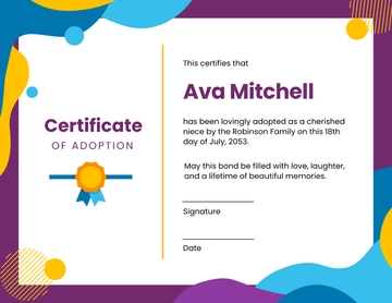 Colorful Adoption Certificate for Niece Template - Edit Online & Download