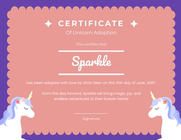 Classic and Clean Unicorn Adoption Certificate Template - Edit Online & Download