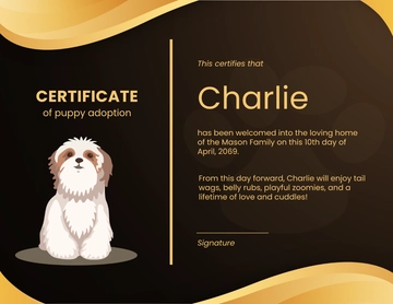 Gold Puppy Adoption Certificate Template - Edit Online & Download