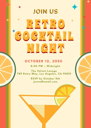 Retro Cocktail Night Invitation Template - Edit Online & Download