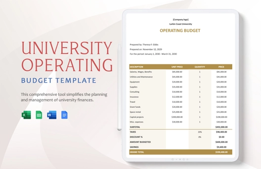 University Operating Budget Template