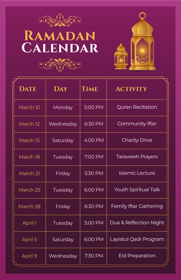 Professional Ramadan Calendar Poster Template - Edit Online & Download