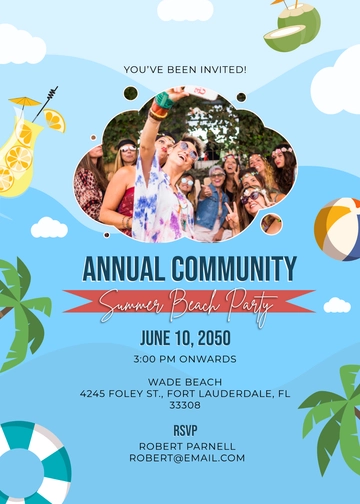 Blue Design Summer Party Invitation Template - Edit Online & Download