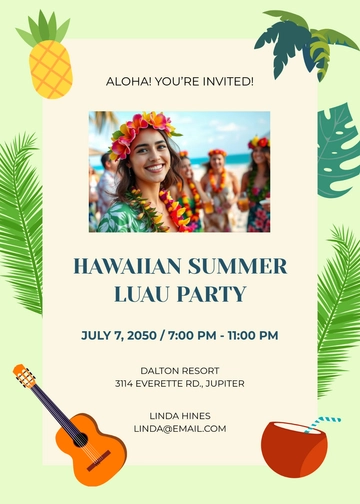 Hawaiian Summer Luau Party Invitation Template - Edit Online & Download