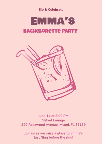 Pink Bachelorette Cocktail Party Invitation Template - Edit Online & Download