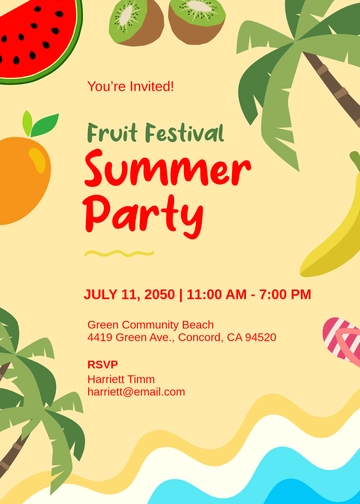 Free Fresh Fruits Summer Party Invitation Template to Edit Online