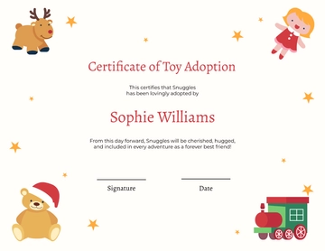 Stuffed Toy Adoption Certificate Template - Edit Online & Download
