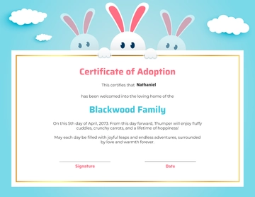 Cute Bunny Adoption Certificate Template - Edit Online & Download