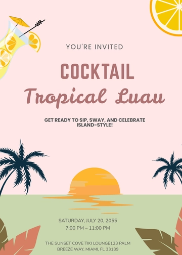 Tropical Luau Cocktail Invitation Template - Edit Online & Download