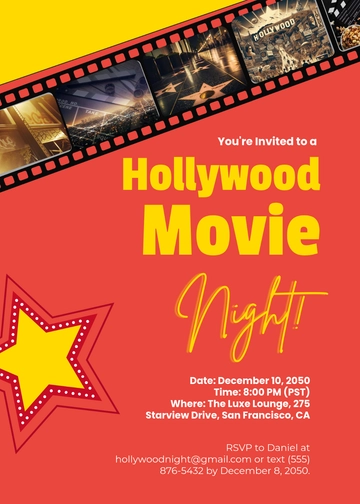 Hollywood Movie Night Invitation Template - Edit Online & Download