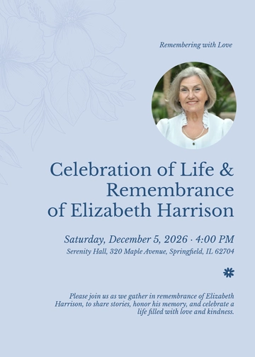 Free Remembrance Celebration of Life Invitation Template to Edit Online