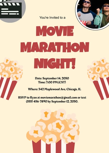 Simple Movie Marathon Night Invitation Template - Edit Online & Download