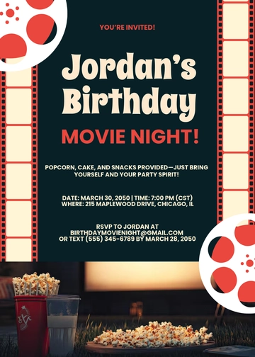 Creative Birthday Movie Night Invitation Template - Edit Online & Download
