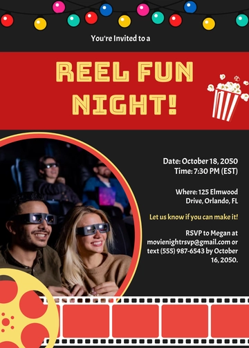 Colorful Movie Night RSVP Invitation Template - Edit Online & Download