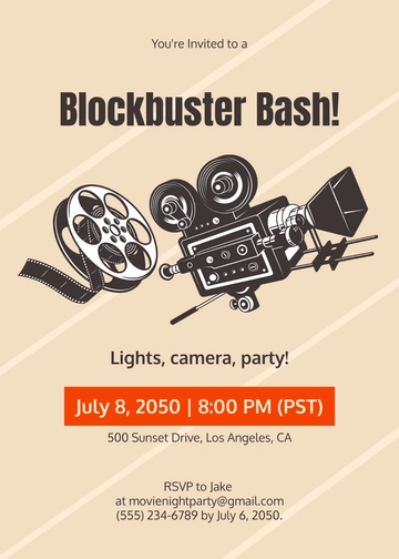 Movie Night Party Invitation Template - Edit Online & Download