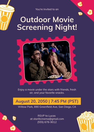 Outdoor Movie Screening Night Invitation Template - Edit Online & Download