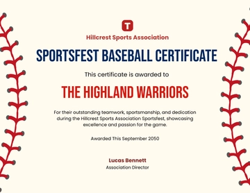 Simple Sportsfest Baseball Certificate Template - Edit Online & Download