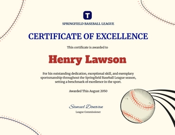 Professional Certificate of Excellence in Baseball Template - Edit Online & Download