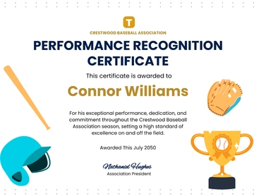 Baseball Performance Recognition Certificate Template - Edit Online & Download