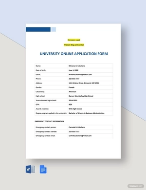 University Online Application Form Template