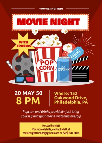Movie Night Invitation Template for Friends - Edit Online & Download