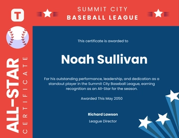 Editable All-Star Baseball Certificate Template - Edit Online & Download