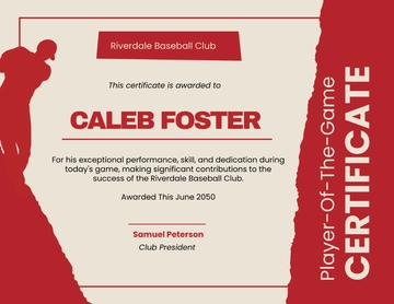 Baseball Player-of-the-Game Certificate Template - Edit Online & Download