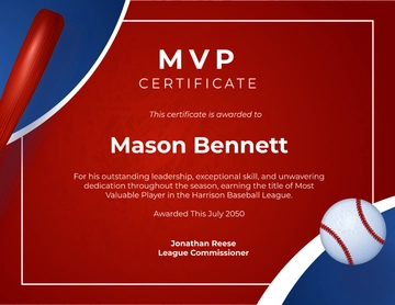 Blue and Red Baseball MVP Certificate Template - Edit Online & Download