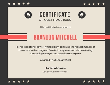 Most Home Runs Baseball Certificate Template - Edit Online & Download