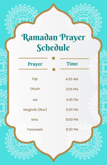 Ramadan Prayer Schedule Poster Template - Edit Online & Download