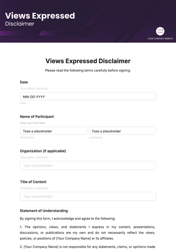 Views Expressed Disclaimer Template - Edit Online & Download