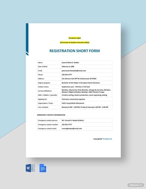 University Short Form Template