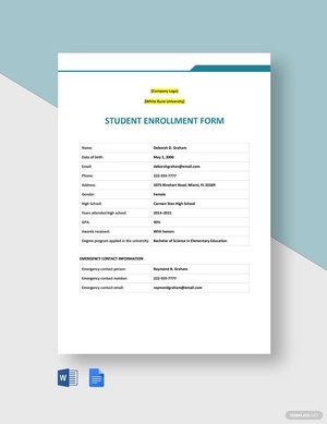 Student Enrollment Form Template