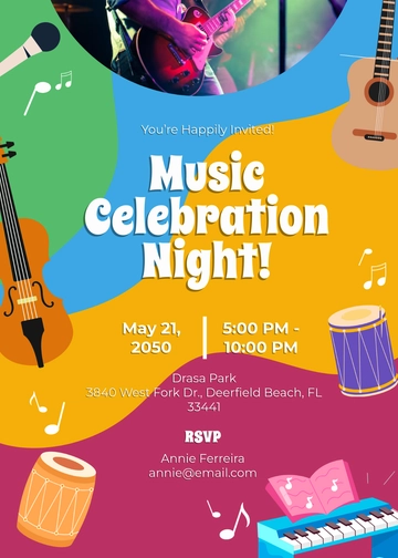 Colorful Music Celebration Invitation Template - Edit Online & Download