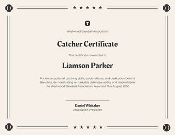 Baseball Greatest Catcher Certificate Template - Edit Online & Download