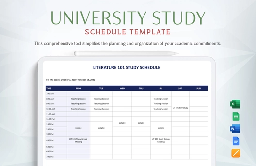 University Study Schedule Template
