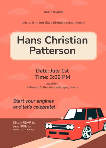 Aesthetic Car Birthday Invitation Template - Edit Online & Download