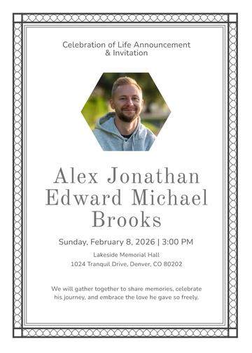 Celebration of Life Announcement Invitation Template - Edit Online & Download
