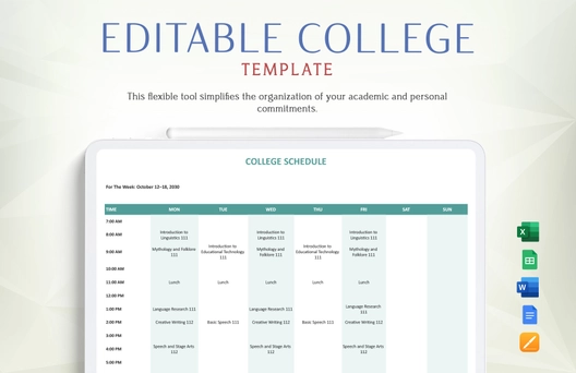 Editable College Schedule Template