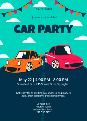 Editable Car Party Invitation Template - Edit Online & Download